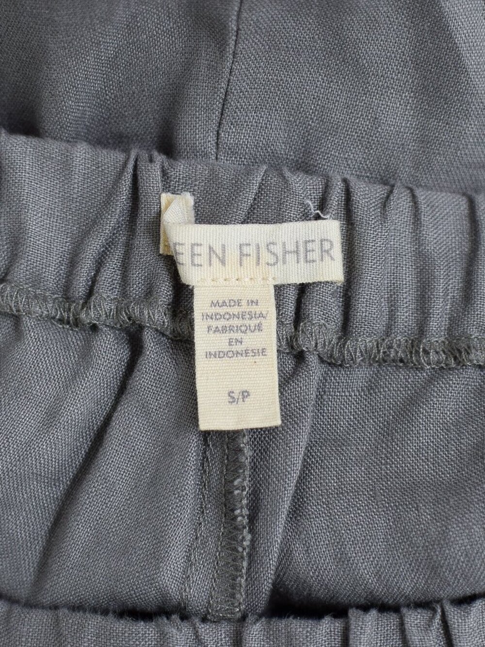 Eileen Fisher Organic Linen Wide Leg Pants Gray Size S Elastic Waist Summer - Picture 7 of 8